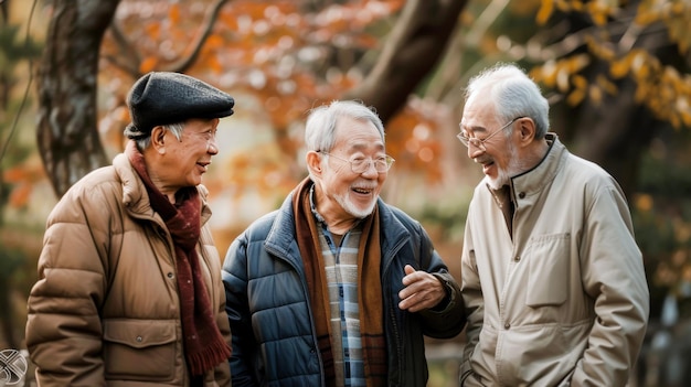 Amigos ancianos riendo juntos en la calle