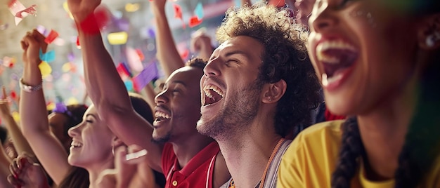 Amigos animando em um evento esportivo