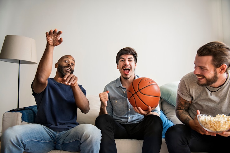 Foto amigos animando la liga deportiva juntos