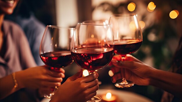 Amigos brindando con bebidas durante una cena minimalista IA generativa