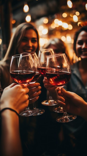 Foto amigos brindando con copas de vino