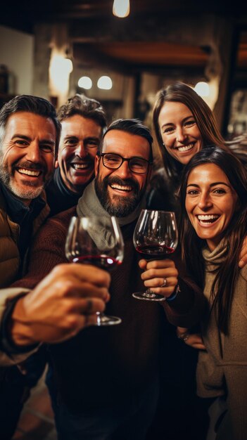 Foto amigos brindando con copas de vino