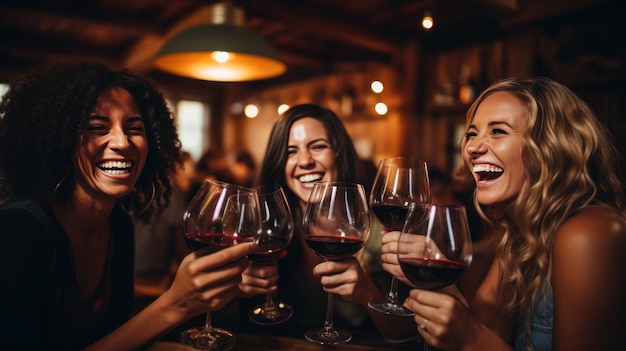 Foto amigos brindando con copas de vino