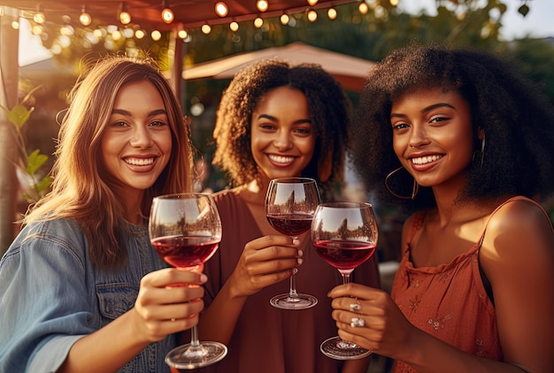 Amigos brindando con vino en una alegre reunión Imagen generada por IA