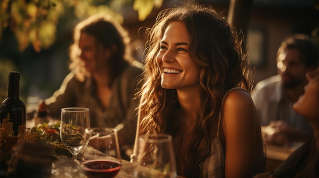 Amigos brindando vino en un viñedo al aire libre durante el día