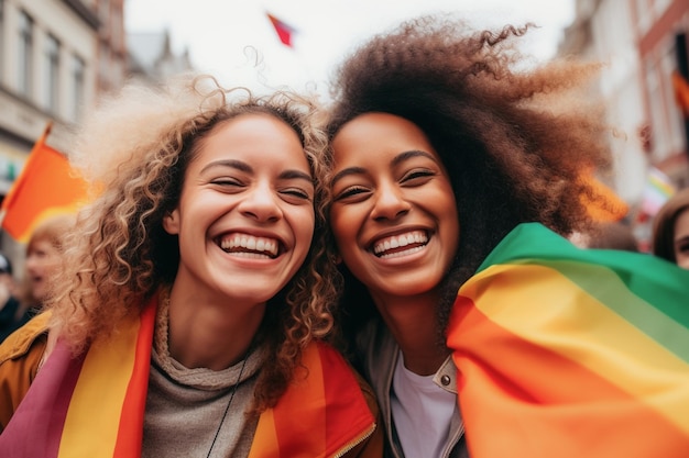 Amigos carismáticos na Parada do Orgulho LGBTQ em Amsterdã Celebração do Orgulho de Amsterdã