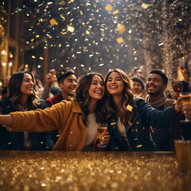 Foto los amigos celebran la noche de navidad