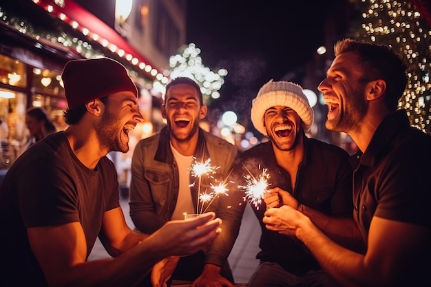 Amigos celebrando el año nuevo generado por IA