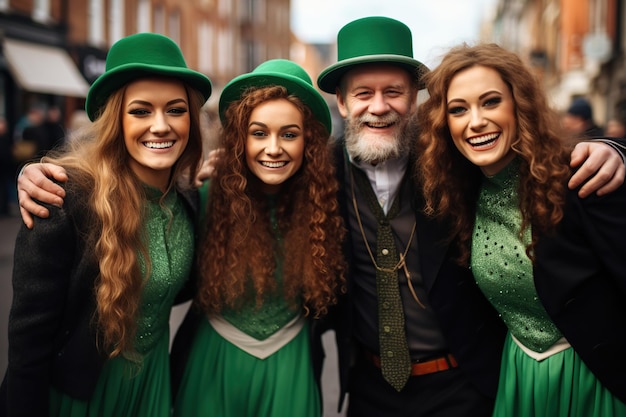 Foto amigos celebrando el día de san patricio selfie mirando a la cámara