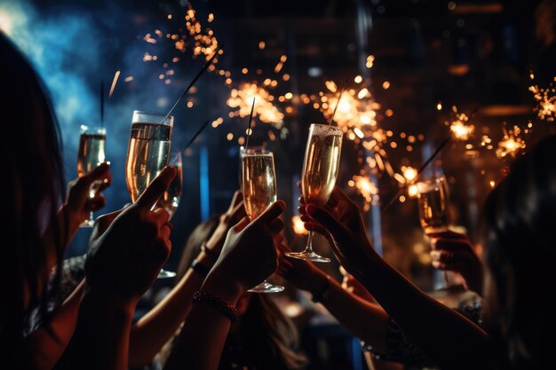 Foto amigos celebrando la fiesta de navidad o año nuevo