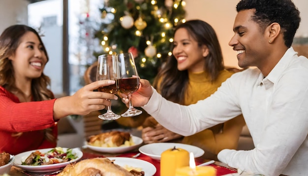 Amigos celebrando la Navidad