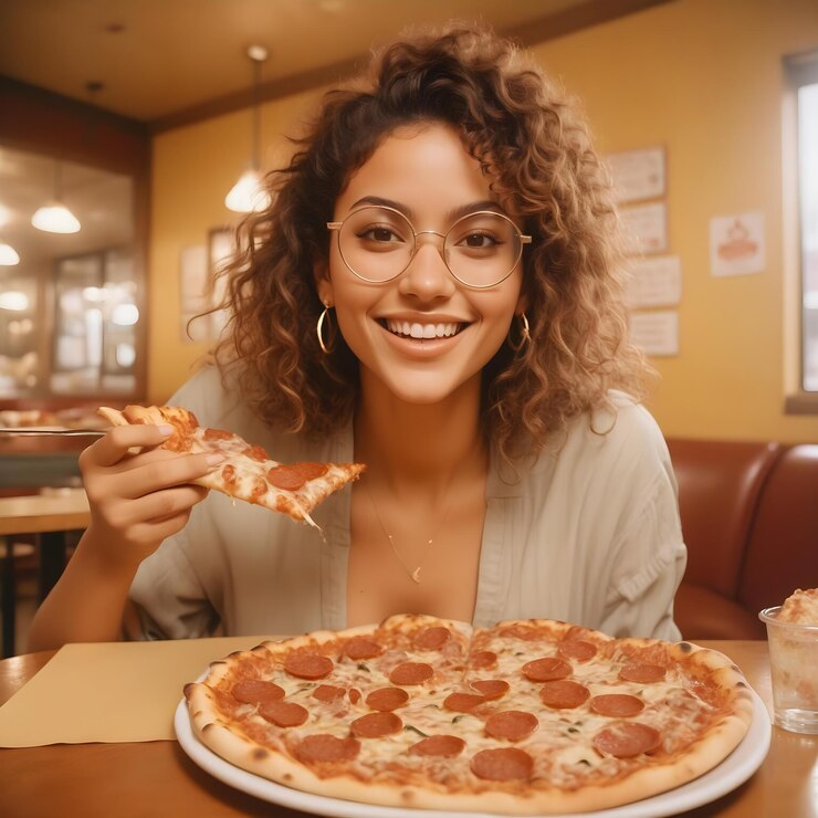 Amigos comiendo pizza en una fiesta.