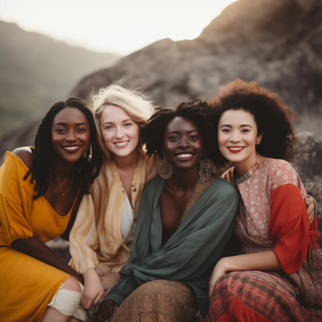 Foto amigos compartilham risadas e felicidade em um momento comovente ia generativa