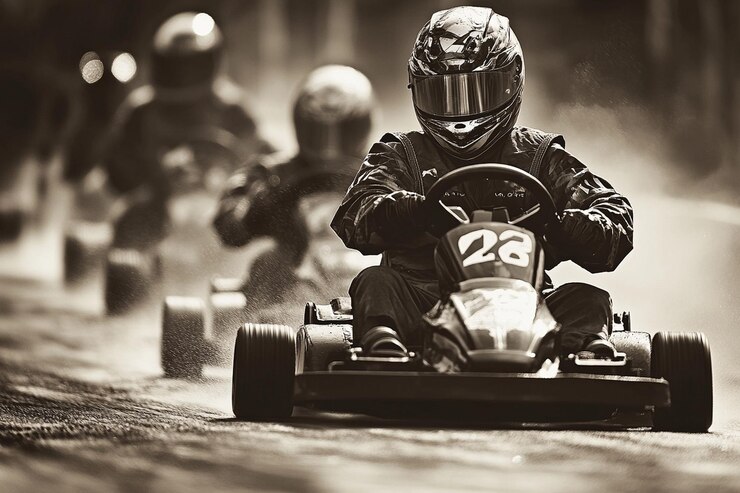 Foto amigos correndo gokarts uma imagem surrealista de jogos generativos ai