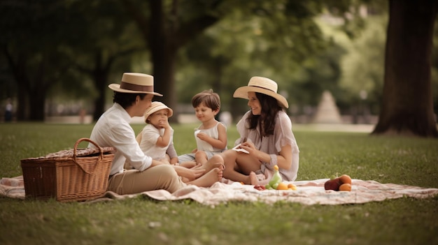 Amigos curtindo um piquenique em um dia ensolarado no parque Generative AI