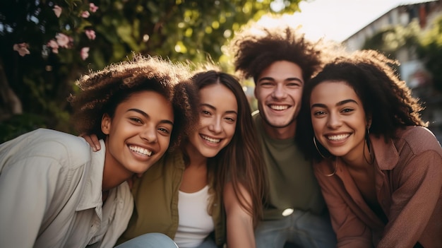 Foto amigos de raças diferentes a divertirem-se fora do generative ai.