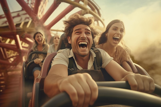 Foto amigos desfrutando de um dia em um parque de diversões