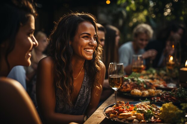 amigos desfrutando de um jantar no quintal juntos