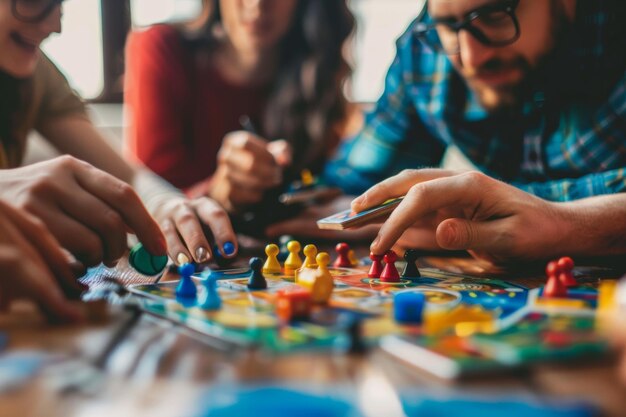 Foto los amigos disfrutan jugando a varios juegos creando momentos memorables juntos