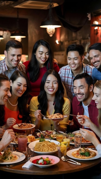 Amigos disfrutando de un almuerzo en un restaurante