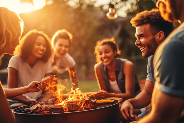 Amigos disfrutando de una barbacoa al aire libre