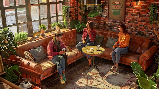 Amigos disfrutando del café y conversando en un café
