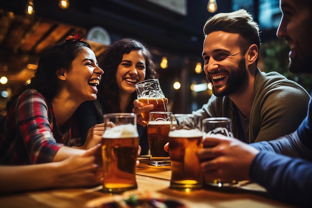 Amigos disfrutando de la felicidad de la unión de cerveza IA generativa