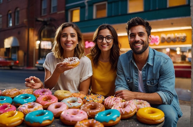 Amigos disfrutando de las rosquillas