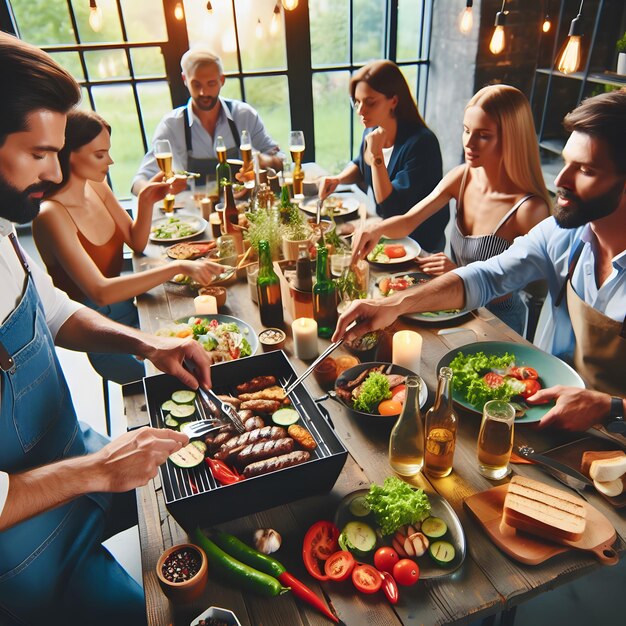 Amigos divertidos no verão desfrutando de churrasco no Sol Microstock Image