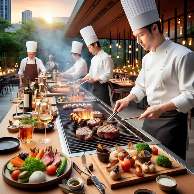 Amigos divertidos no verão desfrutando de churrasco no Sol Microstock Image