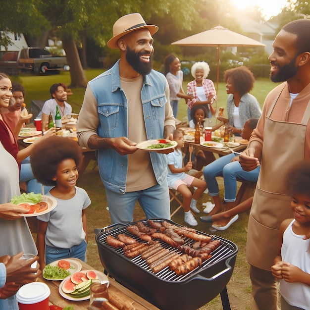 Foto amigos divertidos no verão desfrutando de churrasco no sol microstock image