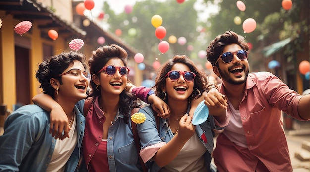 Amigos divirtiéndose juntos en el día de la amistad