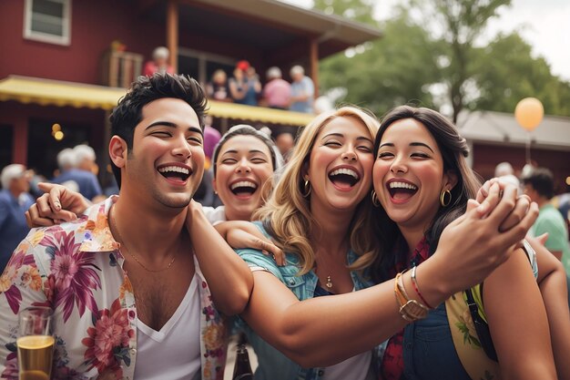 Foto amigos divirtiéndose en su reunión