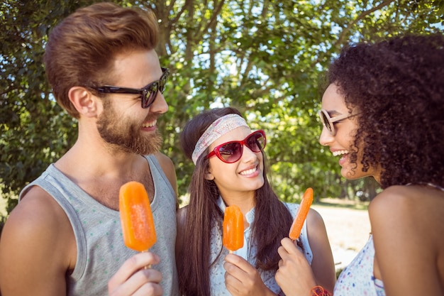 Amigos do Hipster que gostam de lollies de gelo