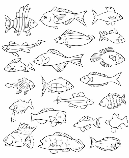 Amigos do Oceano Página de colorir cheia de diversão com 25 criaturas marinhas de desenho animado