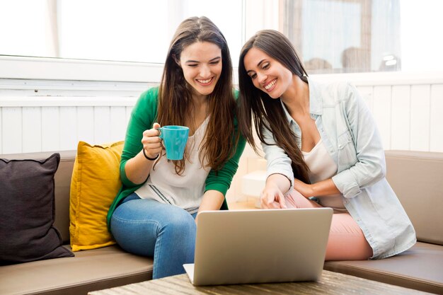 Amigos do sexo feminino no café te