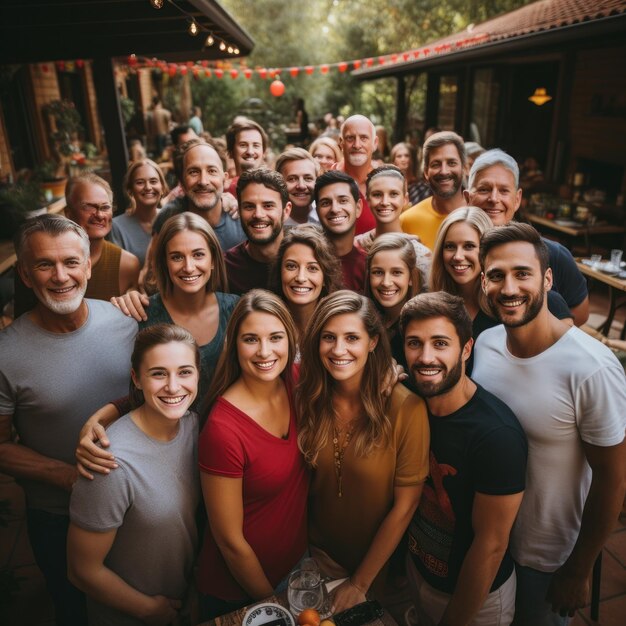 Amigos e familiares tirando uma foto em grupo