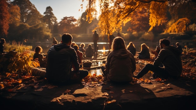 Foto amigos em um parque durante o outono ou outono