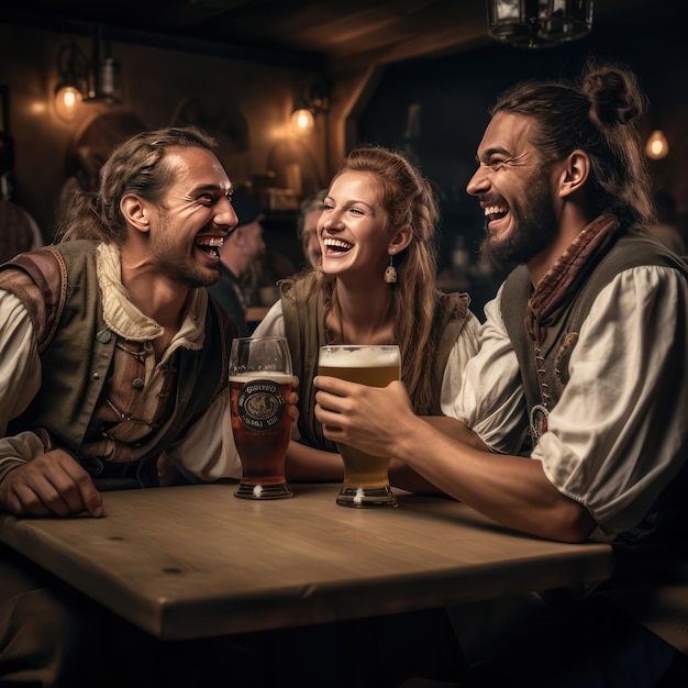 amigos están bebiendo en una cerveza oktoberfest