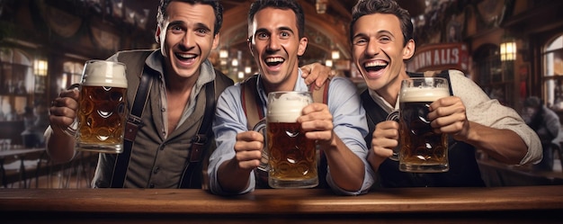 Foto los amigos están bebiendo cerveza en un pub.