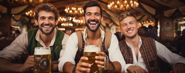 Foto amigos estão bebendo cerveja em um pub generative ai