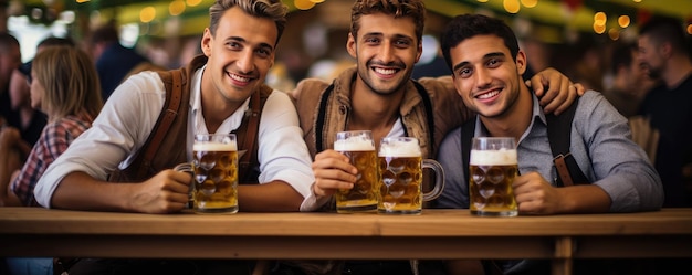 Amigos estão bebendo cerveja em um pub Generative ai