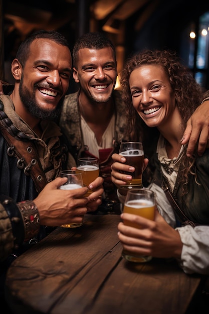 Amigos estão bebendo em uma cerveja oktoberfest