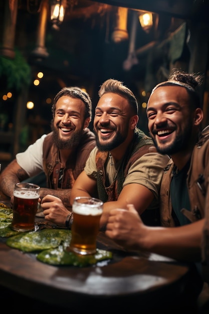 Foto amigos estão bebendo em uma cerveja oktoberfest