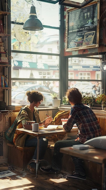 Amigos estudiando juntos en un rincón acogedor