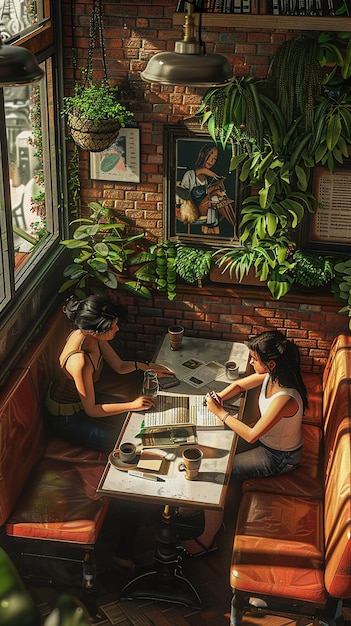 "Amigos estudiando juntos en un rincón acogedor"