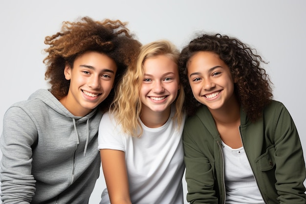 Foto amigos estudiantes adolescentes alegres aislados sobre fondo transparente ai