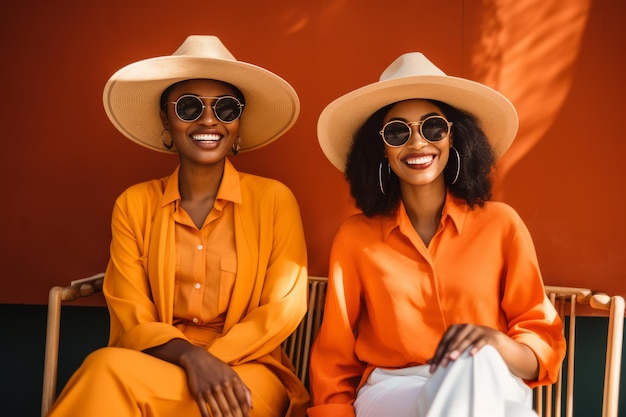 Amigos de FashionForward Una mujer afroamericana sonriente con gafas de sol y elegante traje de verano St