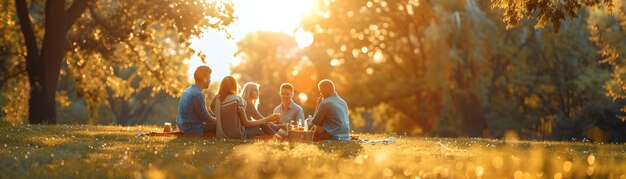 Amigos fazendo piquenique no parque Capturando momentos de amizade e prazeres simples da amizade