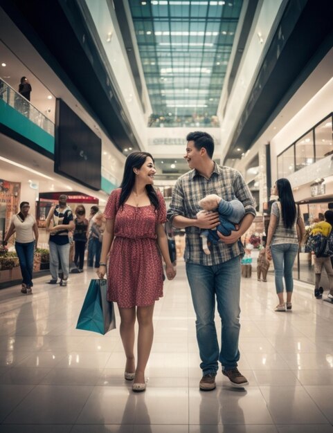 Foto amigos felices celebran compras en un centro comercial en colombia
